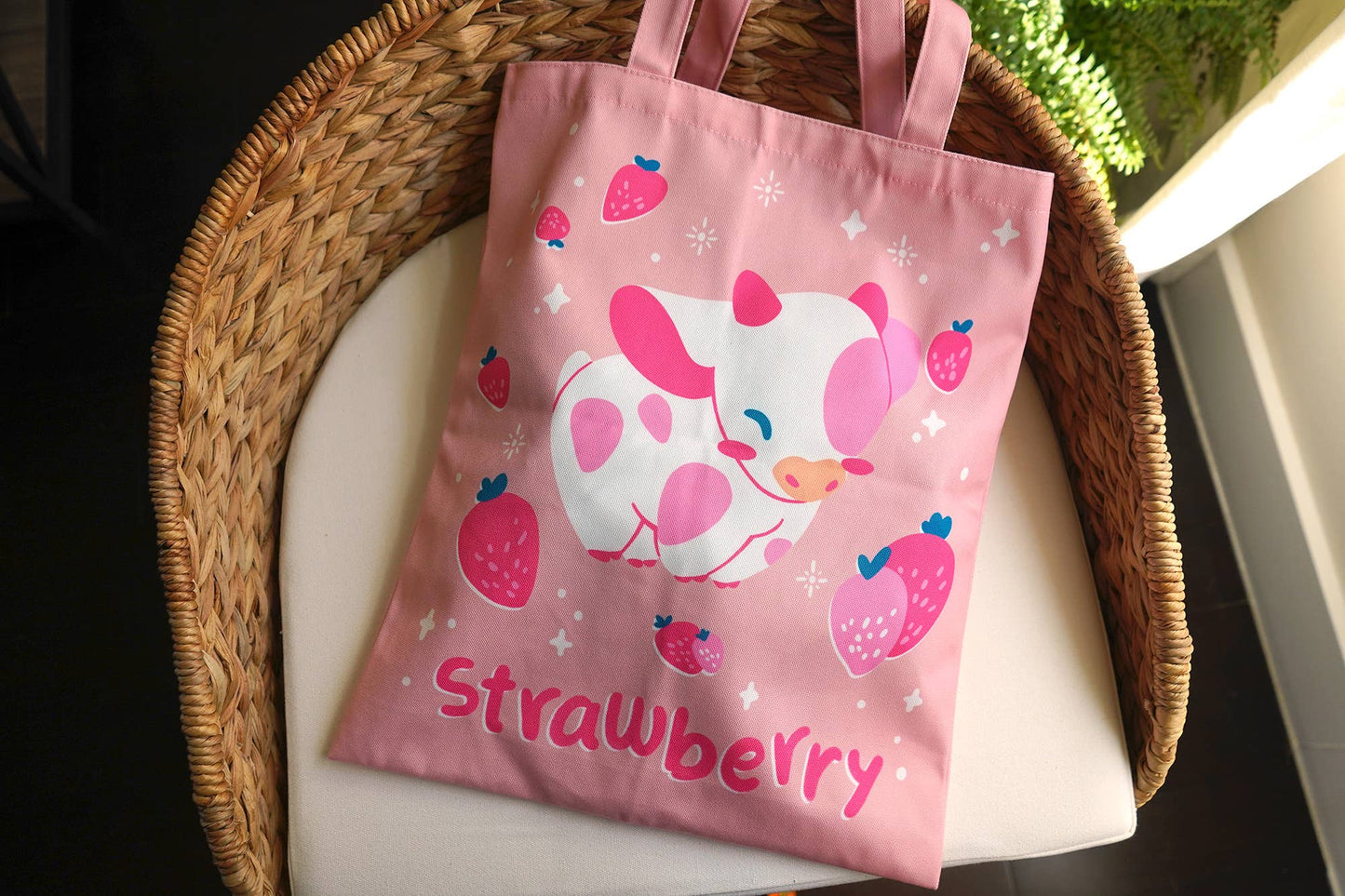 Strawberry Pink Cow Tote Bag