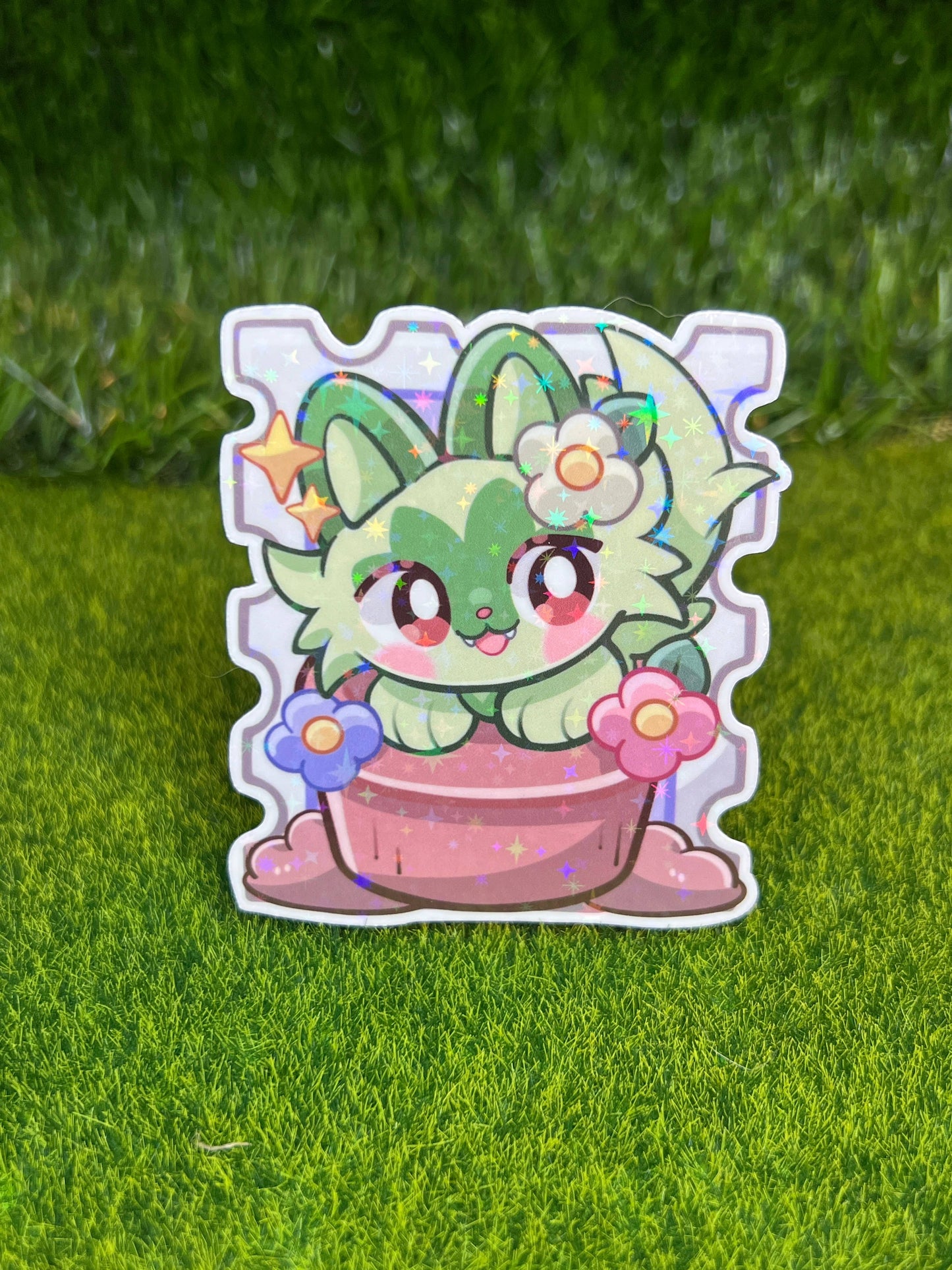 Cat Poke Stamp Sticker Plant