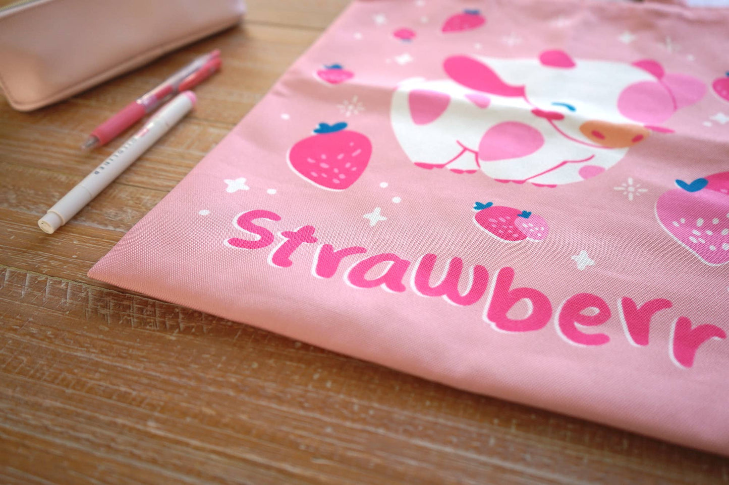 Strawberry Pink Cow Tote Bag