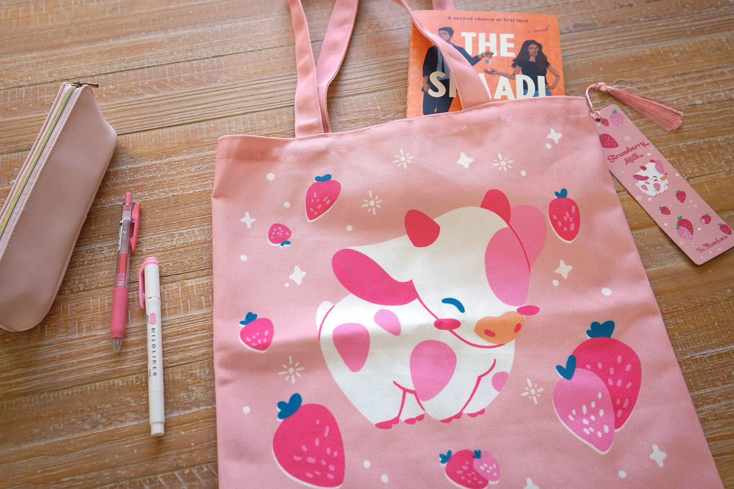 Strawberry Pink Cow Tote Bag