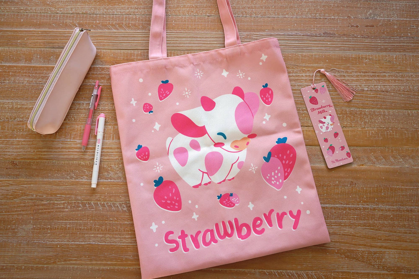 Strawberry Pink Cow Tote Bag
