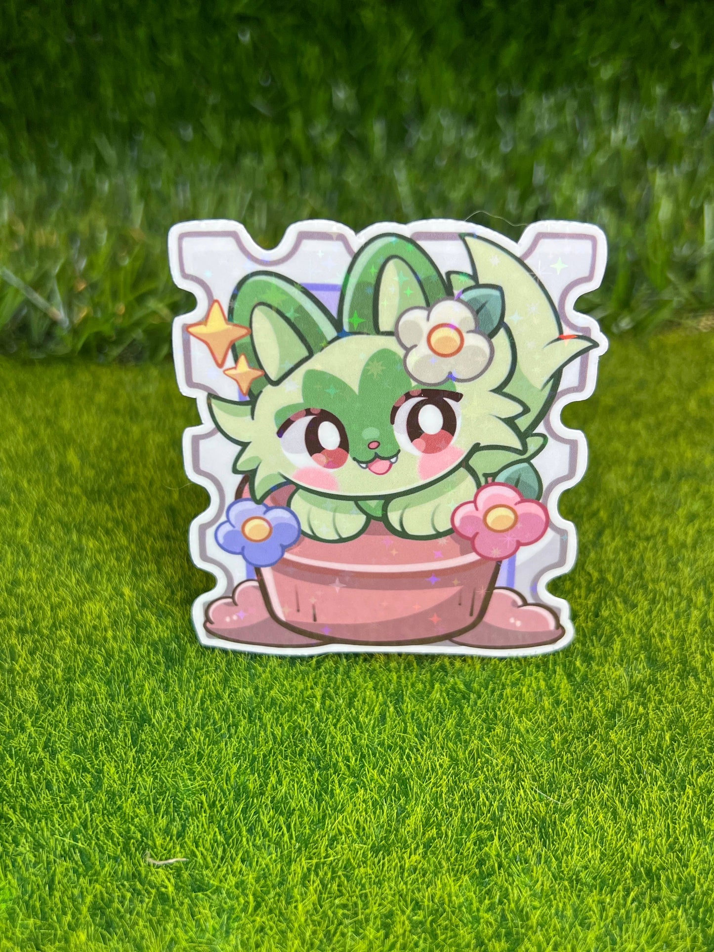 Cat Poke Stamp Sticker Plant
